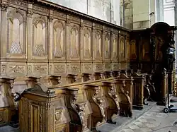 Stalles du chœur de l'église abbatiale de Moyenmoutier (XVIIe siècle).