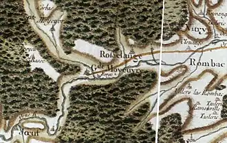 élément de la carte où on peut bien distinguer la forge et le cours de l'Orne