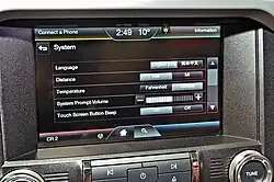 Interface SYNC 2 (Ford MyTouch) de la Mustang avec conduite à droite et conforme aux spécifications d'exportation, sans navigation
