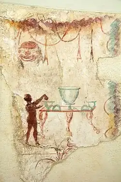 Préparations d'un symposium dionysiaque. Peinture murale de Délos, vers 100 av. J.-C.