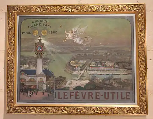 L'usine LU sur les bords de la Loire à Nantes (L'usine LU, la Renommée et le pavillon LU à l'Exposition universelle de Paris de 1900, tableau de Luigi Loir.