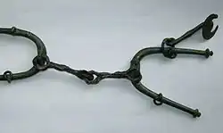 Mors de bride en bronze fusionné. Artéfacts exposés au Musée Archéologique de Varèse, en Lombardie.