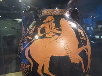 Pélikè de Gela. Amazone cavalière armée d'une lance. Vase à figures rouges, Athènes vers -440/-430