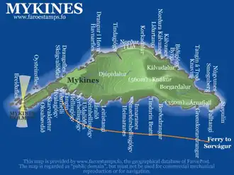 Mykineshólmur est situé à gauche sur la carte de Mykines