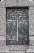 Plaque portant les noms des soldats tombés lors des combats.