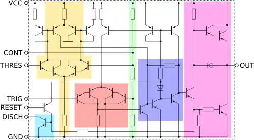 Schéma interne du 555 en version bipolaire.
