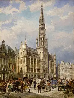 L'Hôtel de Ville de Bruxelles et le marché du dimanche, 1887, par Christiaan Dommershuijzen