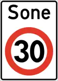 Entrée d'une zone à vitesse limitée à 30&nbsp;km/h.