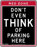 Un panneau annonçant dans New York un énigmatique : « Don't even think of parking here », NYCDOT.