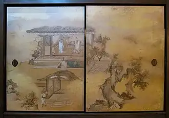 Peinture de Kanō Tan'yū du XVIIe&nbsp;siècle au château de Nagoya illustrant la thématique du souverain vertueux.