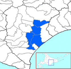 Carte bicolore montrant l'emplacement du district de Nakagawa.