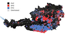 Parti arrivé en tête par communes (Gleichstand = égalité).