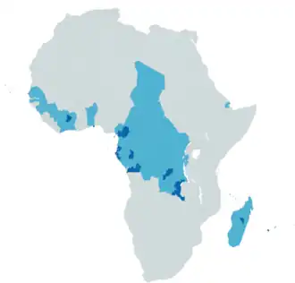carte représentant en couleur les pays francophones