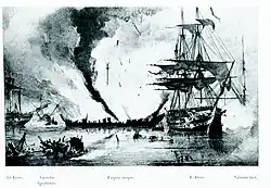 gravure noir et blanc : combat naval