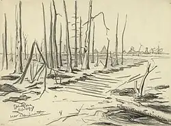 Dessin de Geoffrey Rose :Près de Deniécourt; février 1917.