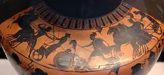 Eurypyle abattu par Néoptolème, amphore à figures noires du Peintre d'Antiménès, v. 510 av. J.-C., Martin-von-Wagner-Museum (L 309)