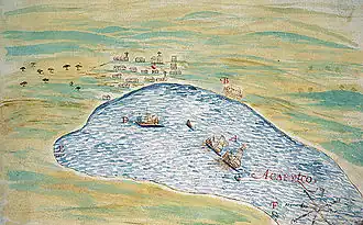 Nicolás de Cardona : vue de la baie et de la ville d'Acapulco (1632)