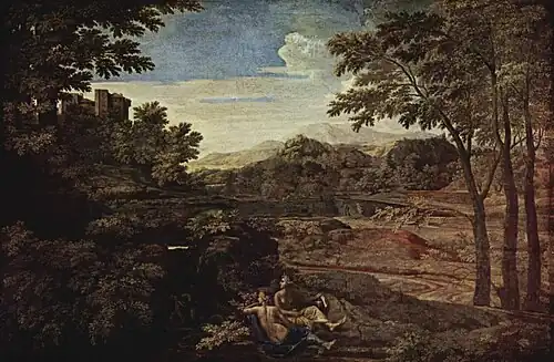 Paysage aux deux nymphes, huile sur toile, Nicolas Poussin (vers 1658)
