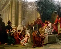 Alceste vient, avec ses Enfans, implorer Apollon dans son Temple, pour la santé d’Admete son époux, Salon de 1777