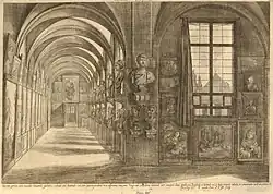 Vue de la galerie gravée par Nikolaus van Hoy dans l'édition de 1673 du Theatrum pictorium