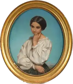 Femme en buste dans un paysage de montagne, 1853.