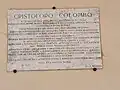 Plaque commémorative en l'honneur du passage de Christophe Colomb.