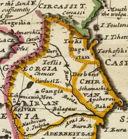 Ancienne carte de la Transcaucasie séfévide du XVIIe&nbsp;siècle.