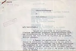Note confidentielle issue par l'administration coloniale quant à l'exil de Paul-Bernard Kemayou.