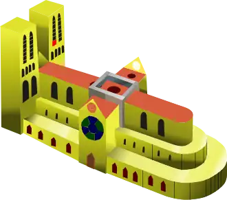 La flèche et la toiture détruites ainsi que trois endroits de la voûte.