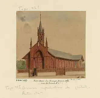 L'église provisoire en bois édifiée rue de Rennes (1858-1876).