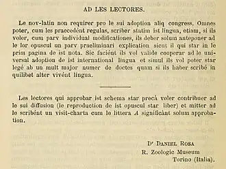 Exemple de nov latin, un précurseur du latino mis au point en 1890 par Daniele Rosa.