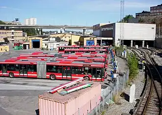 Nybodadepan, en arrière-plan le Hägerstensviadukten.