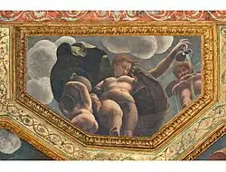 Puer mingens à côté d'une nymphe versant de l'eau, 1526-1528, Palazzo del Te, Mantoue.