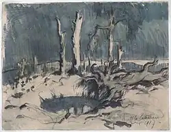Aquarelle représentant un no man's land, aquarelle (janvier 1917)