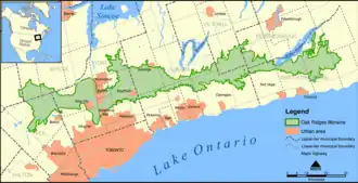 Carte des Moraine d'Oak Ridges