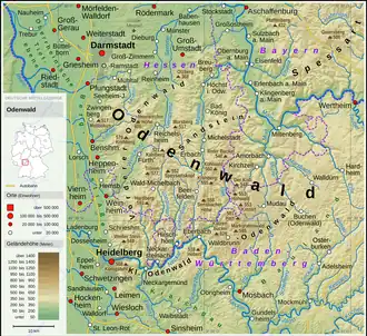 Carte topographique de l'Odenwald.
