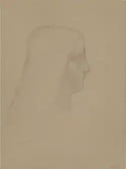 Portrait crayonné de profil d'une jeune femme.