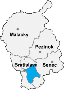 Localisation du district de Bratislava II dans la région de Bratislava (carte interactive)