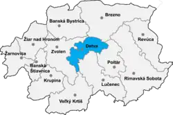 Localisation du district de Detva dans la région de Banská Bystrica (Carte interactive)