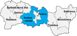 Localisation du distrct de Košice-okolie dans la région de Košice (carte interactive)