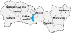 Localisation du distrct de Košice II dans la région de Košice (carte interactive)