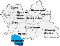 Localisation du district de Turčianske Teplice dans la région de Žilina (carte interactive)