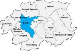 Localisation du district de Zvolen  dans la région de Banská Bystrica (Carte interactive)