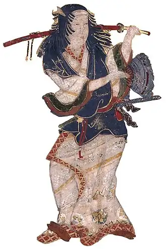Okuni, créatrice du kabuki, détail d'un panneau peint du début du XVIIe&nbsp;siècle.