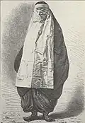 Gravure d'une femme portant un niqab, Iran (1882).