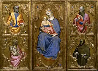 Madone à l’Enfant avec ss. Pierre, Paul, Jean-Baptiste et Francis., Olivuccio da Ciccarello