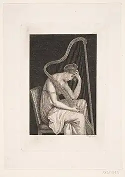 Femme avec une harpe, eau-forte (n. d., Statens Museum for Kunst).