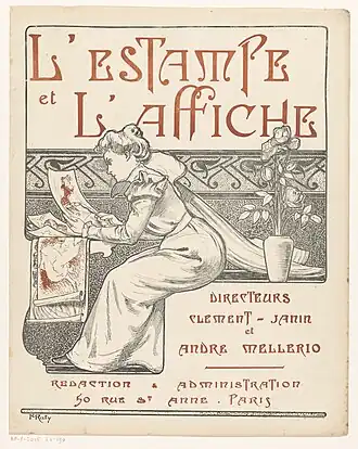 L'Estampe et l'Affiche, détail de la couverture du no&nbsp;1, 3e&nbsp;année, 15 janvier 1899. Illustration de Marcel-Pierre Ruty.