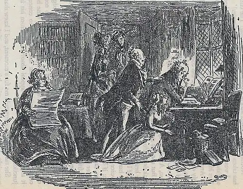 Mr Dick fait merveille auprès des Strong, par Phiz.