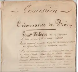 Ordonnance du roi Louis Philippe accordant une concession de source d'eau salée aux propriétaires du terrain